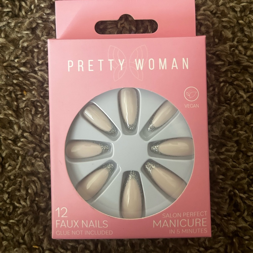 Luxury Beauty Pretty Women sexy long silver glitter press on nails neutral glam